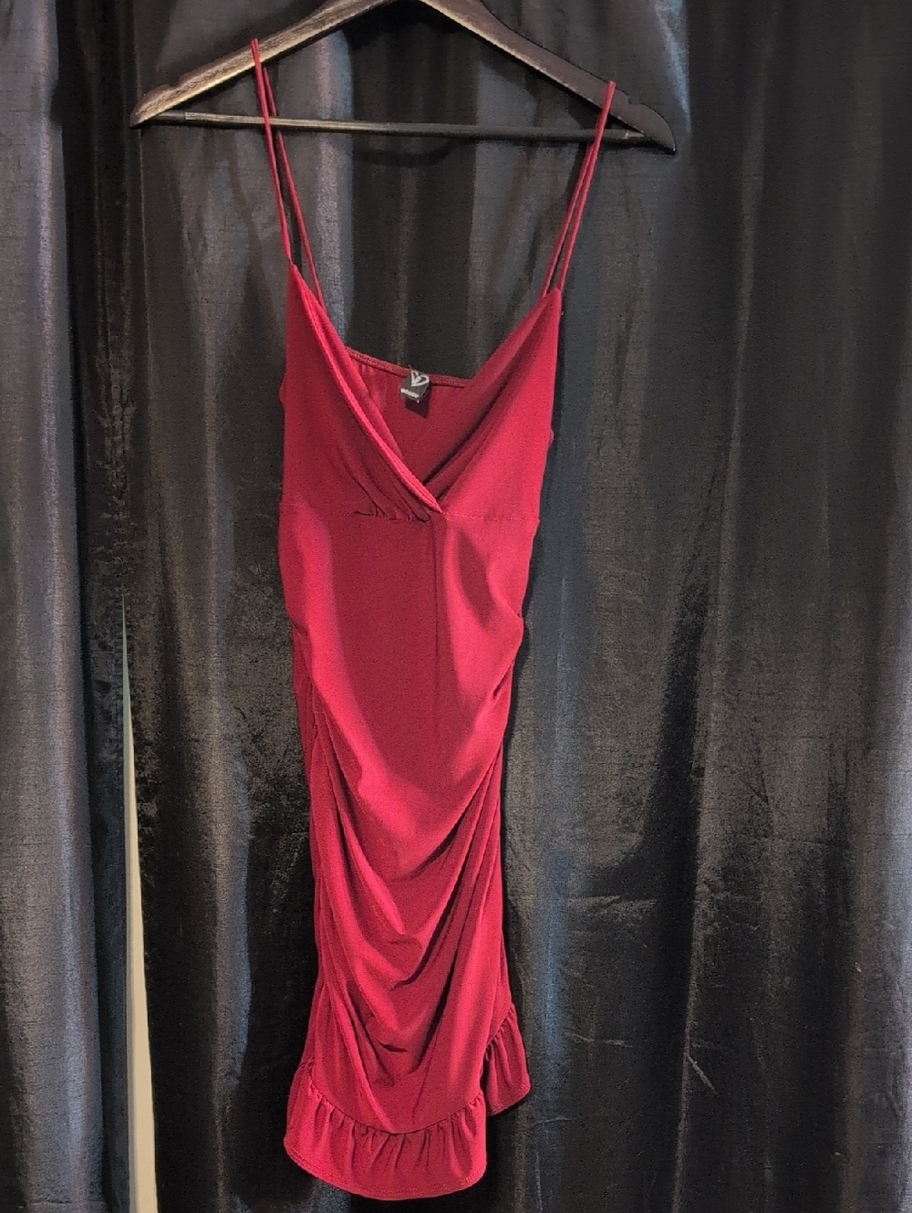 Windsor Dark Red V-Neck Slip Dress with Spaghetti Straps